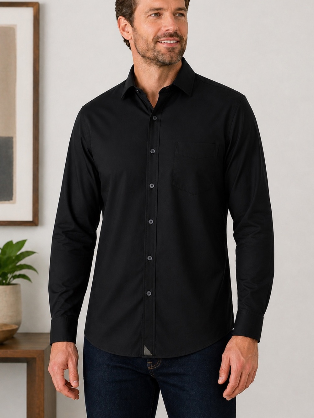 UNTUCKit Gironde Shirt Mens Large Black Long Sleeve Collar Button-Down 40349